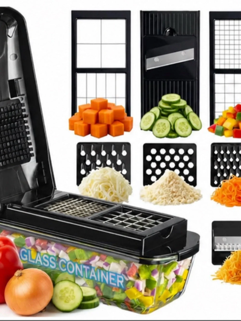 Multi-Function Black Vegetable Chopper & Glass Container